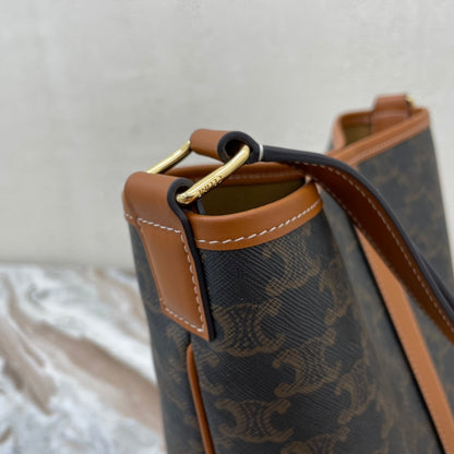 Celine Medium Bucket Bag In Triomphe Canvas With Calfskin