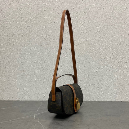 Celine Tabou Clutch on Strap Triomphe Black Brown Canvas & Calfskin
