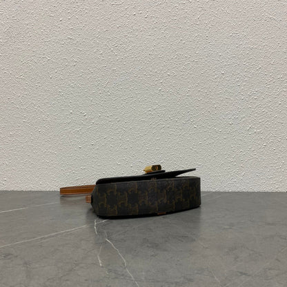 Celine Tabou Clutch on Strap Triomphe Black Brown Canvas & Calfskin