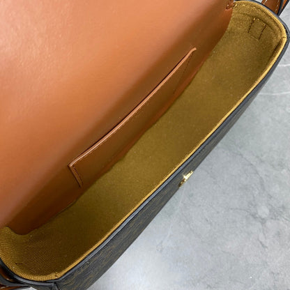 Celine Tabou Clutch on Strap Triomphe Black Brown Canvas & Calfskin
