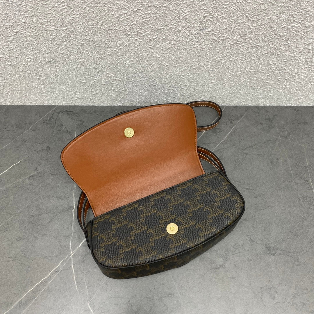 Celine Tabou Clutch on Strap Triomphe Black Brown Canvas & Calfskin