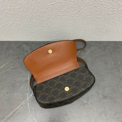 Celine Tabou Clutch on Strap Triomphe Black Brown Canvas & Calfskin