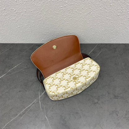 Celine Tabou Clutch on Strap Triomphe Beige Brown Canvas & Calfskin