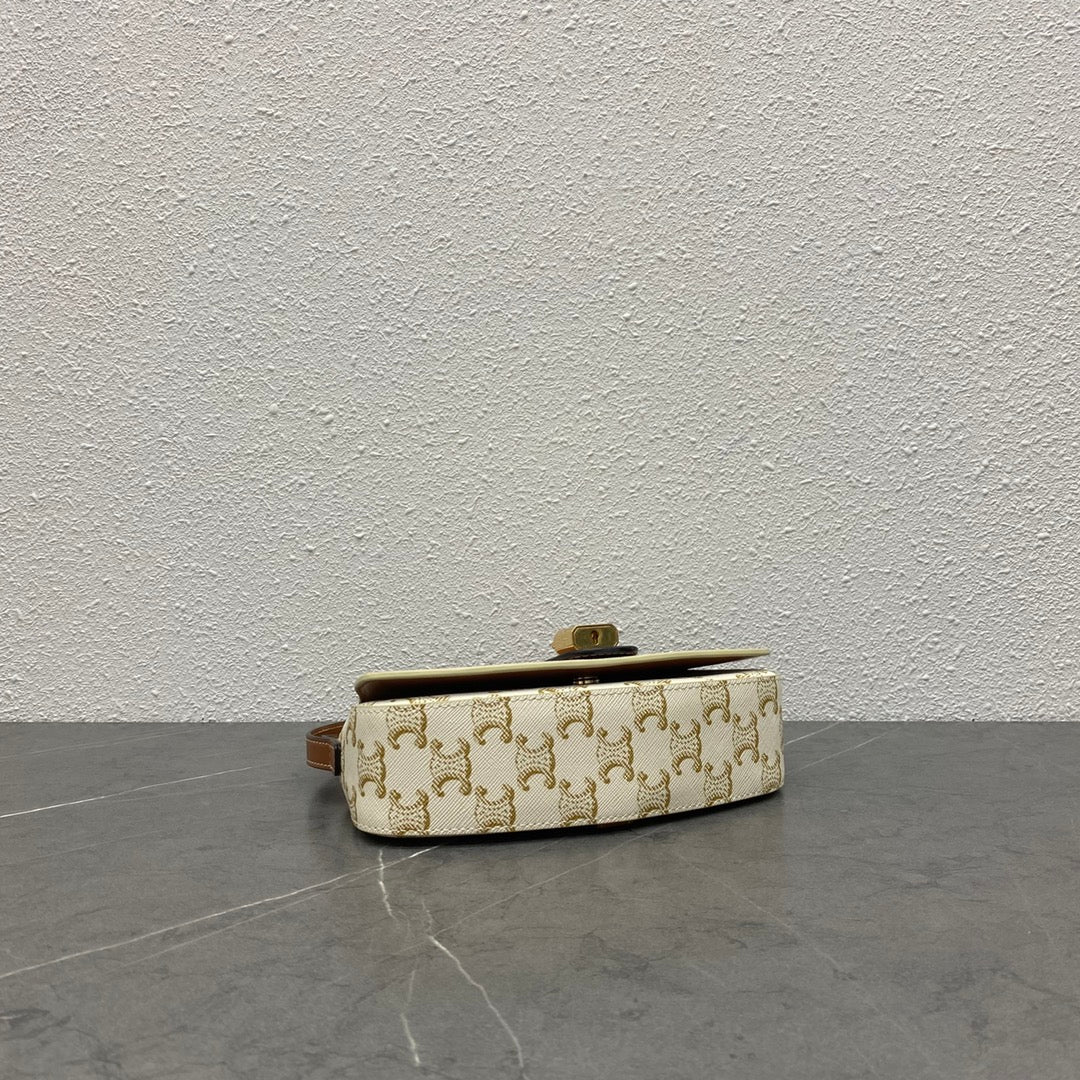 Celine Tabou Clutch on Strap Triomphe Beige Brown Canvas & Calfskin