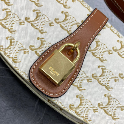 Celine Tabou Clutch on Strap Triomphe Beige Brown Canvas & Calfskin
