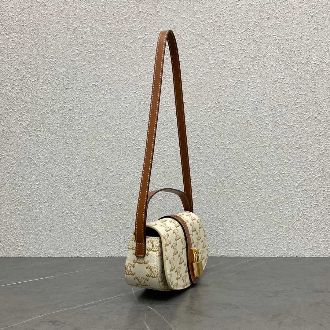 Celine Tabou Clutch on Strap Triomphe Beige Brown Canvas & Calfskin