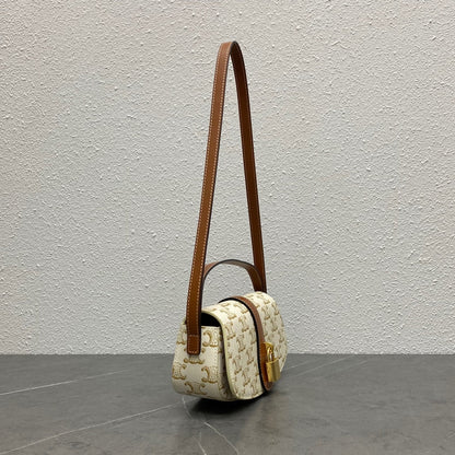 Celine Tabou Clutch on Strap Triomphe Beige Brown Canvas & Calfskin