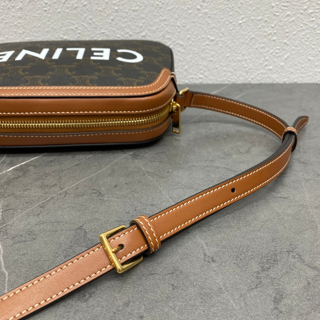 Celine Camera Bag 20 Bag With Logo Triomphe Black Brown Canvas & Calfskin