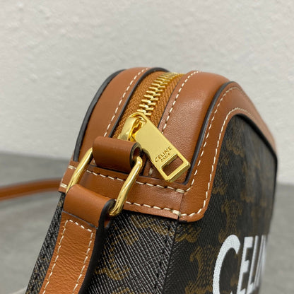 Celine Camera Bag 20 Bag With Logo Triomphe Black Brown Canvas & Calfskin