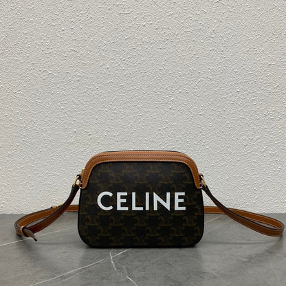 Celine Camera Bag 20 Bag With Logo Triomphe Black Brown Canvas & Calfskin