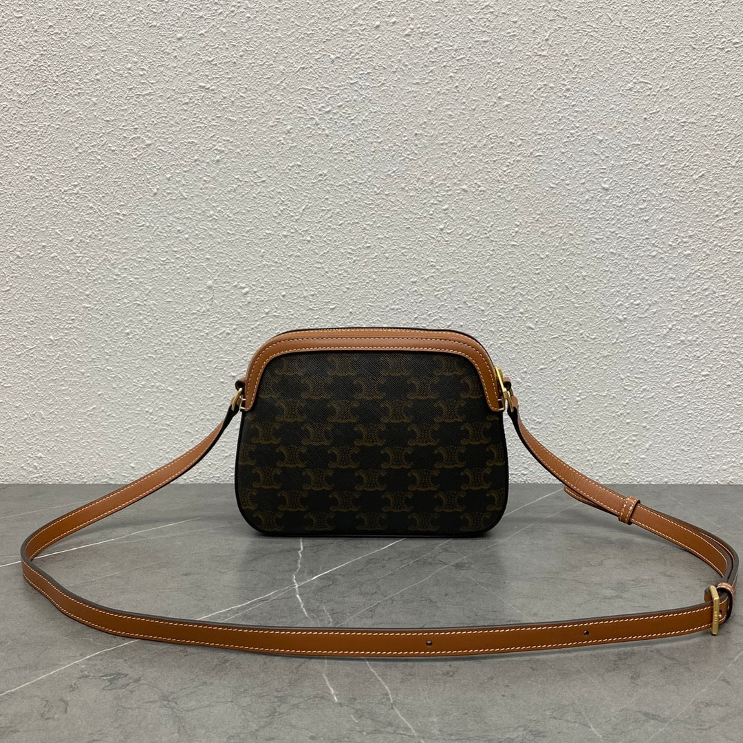 Celine Camera Bag 20 Bag With Logo Triomphe Black Brown Canvas & Calfskin