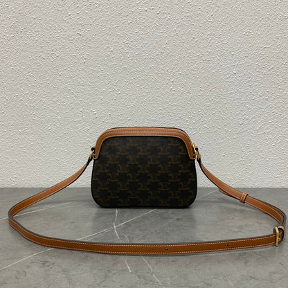 Celine Camera Bag 20 Bag With Logo Triomphe Black Brown Canvas & Calfskin