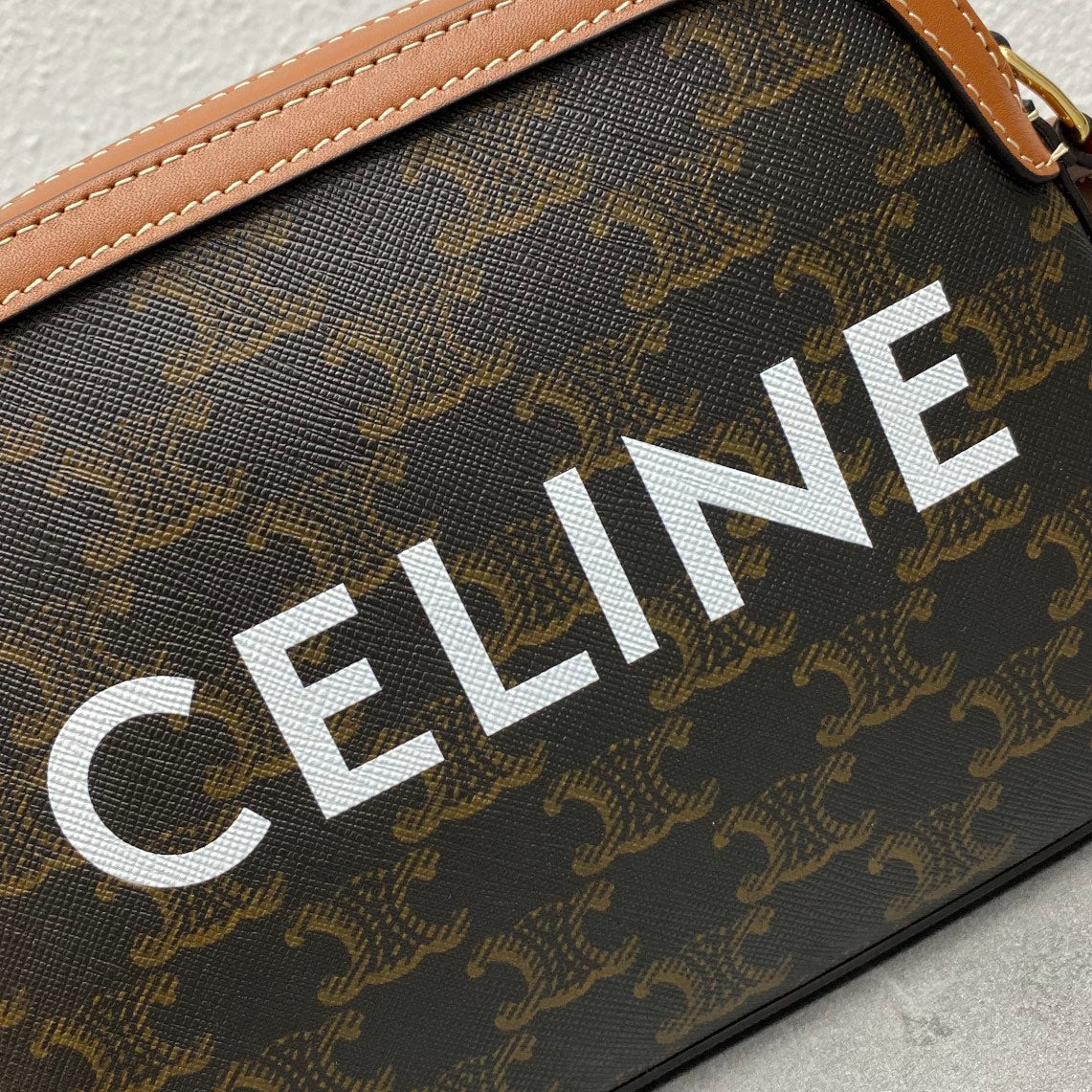 Celine Camera Bag 20 Bag With Logo Triomphe Black Brown Canvas & Calfskin