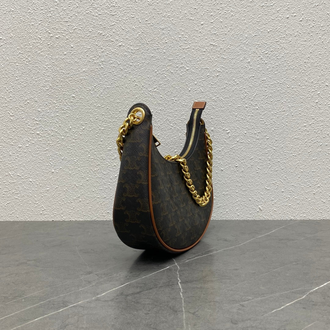 Celine Ava Bag Triomphe Black Brown Canvas & Calfskin