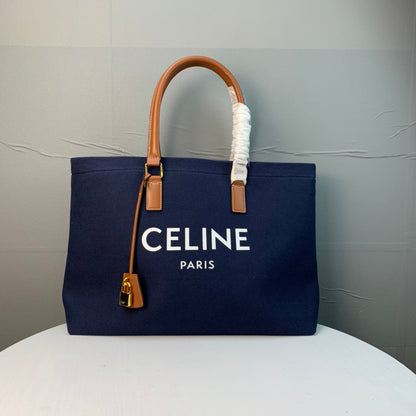 Celine Cabas Tote Navy Blue Canvas