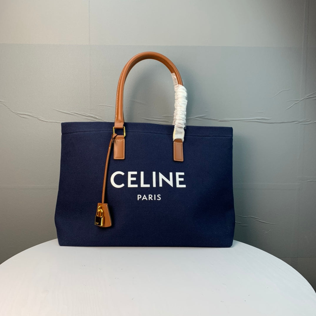 Celine Cabas Tote Navy Blue Canvas