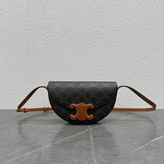 Celine Besace Cuir Bag Triomphe Black Brown Canvas & Calfskin