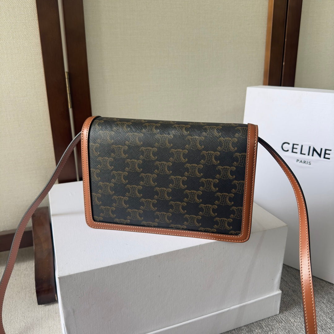 Celine Enveloppe Bag Brown Black Triomphe Canvas