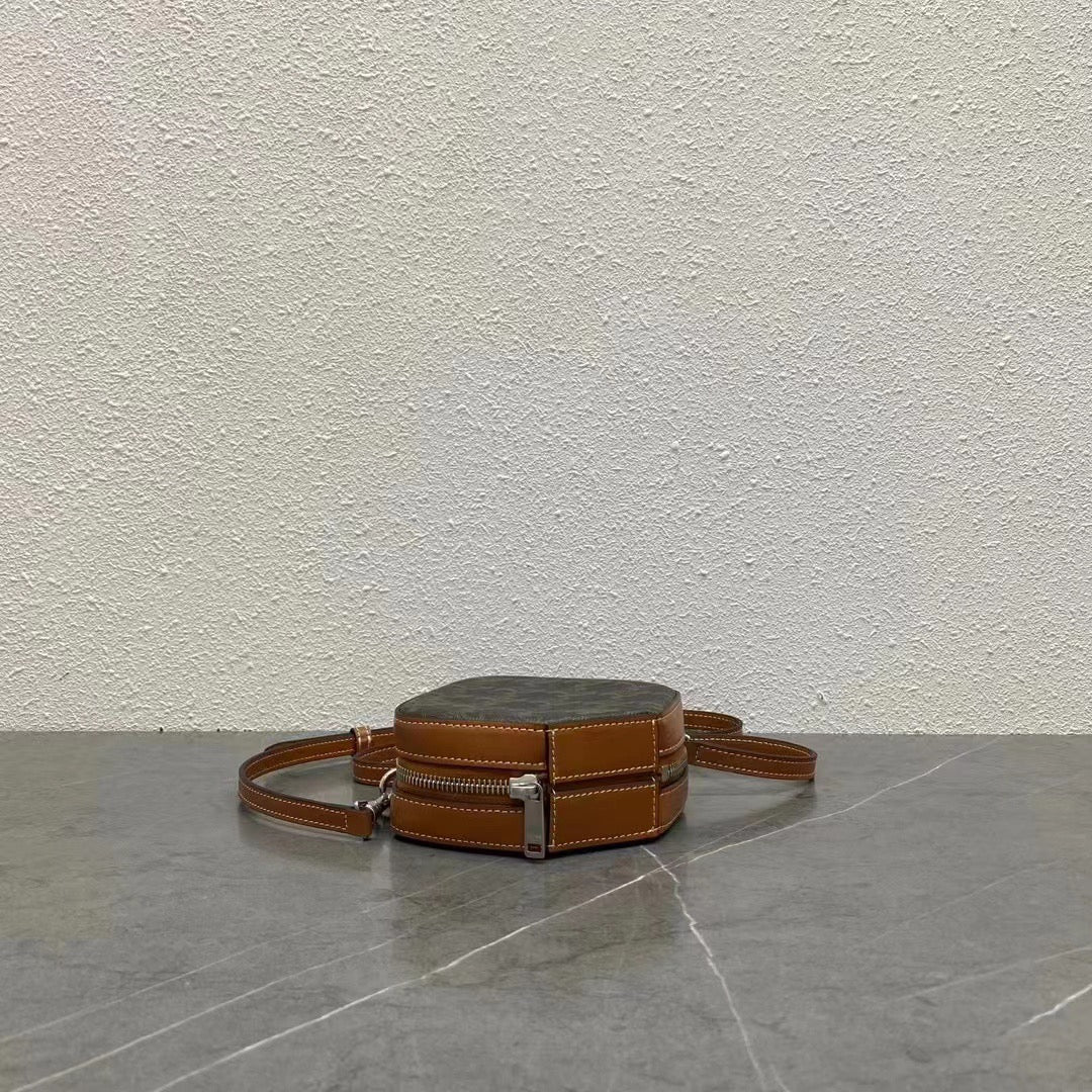 Celine Cube Box Bag Triomphe Black Brown Canvas & Calfskin