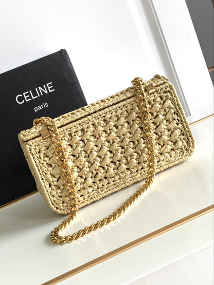 Celine Triomphe 20cm Light Beige Raffia Gold Hardware
