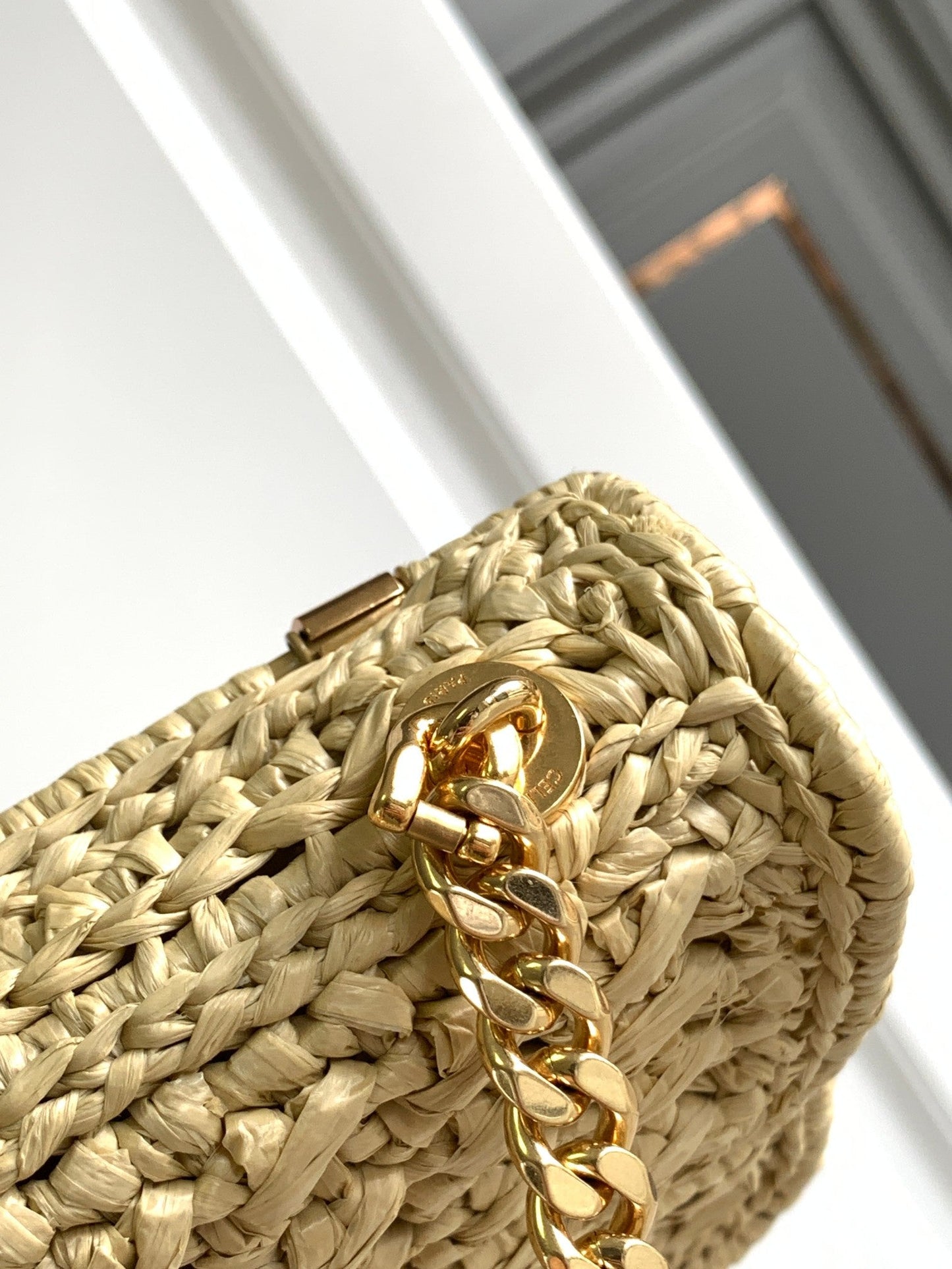 Celine Triomphe 20cm Light Beige Raffia Gold Hardware