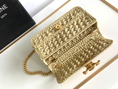 Celine Triomphe 20cm Light Beige Raffia Gold Hardware