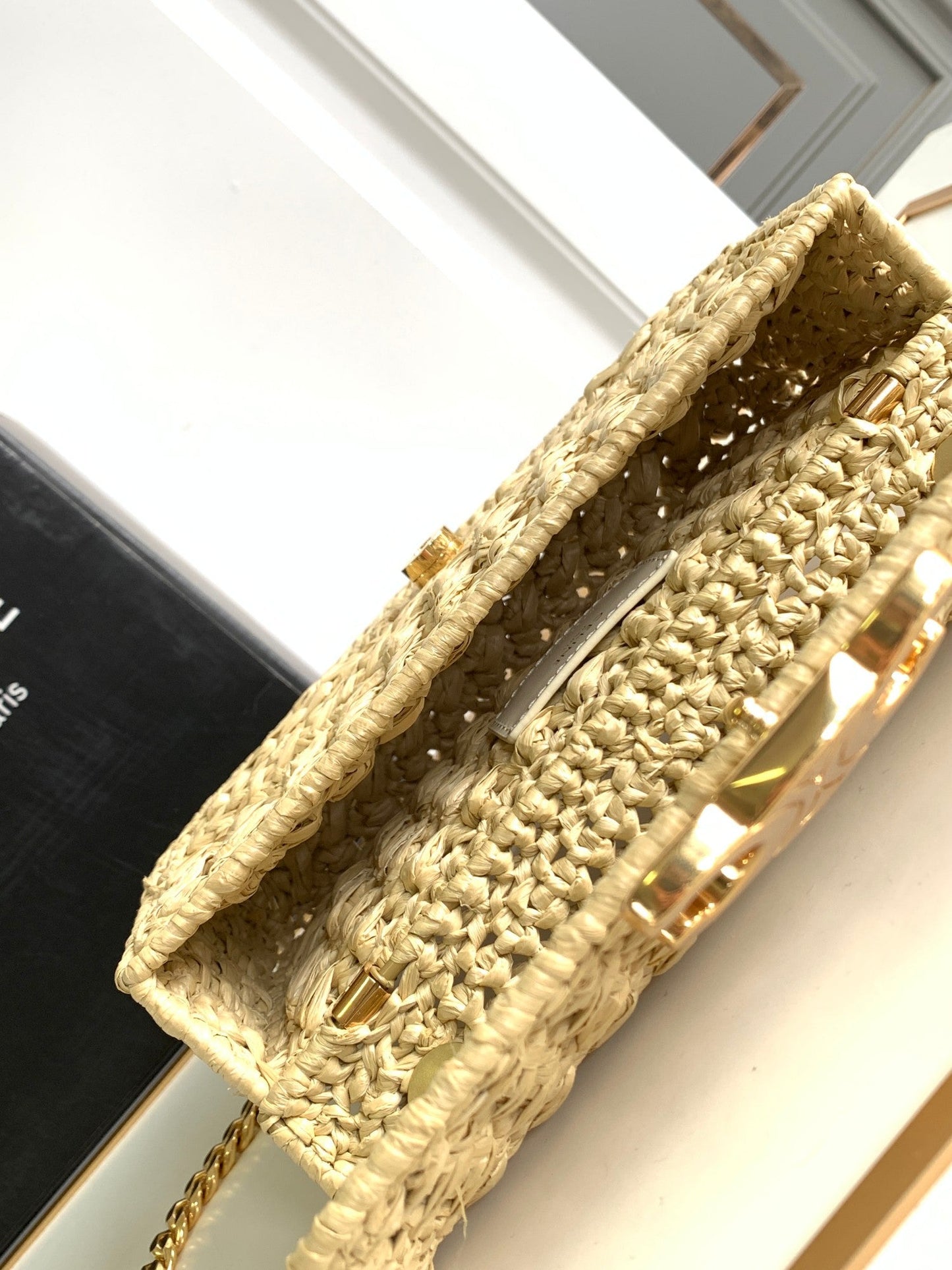 Celine Triomphe 20cm Light Beige Raffia Gold Hardware