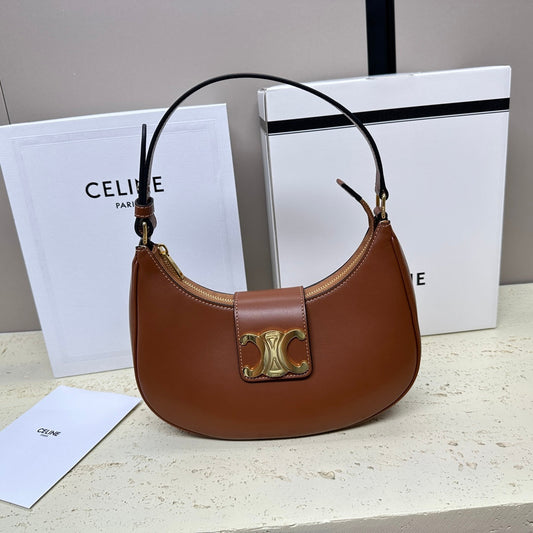 Celine Medium Ava Triomphe Shoulder Bag Brown Smooth Calfskin
