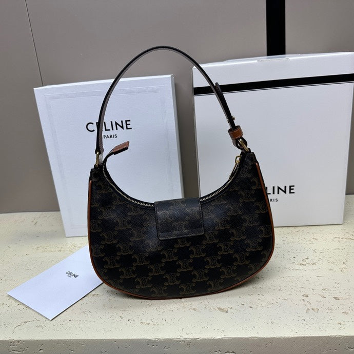 Celine Medium Ava Triomphe Shoulder Bag Brown Black Smooth Calfskin