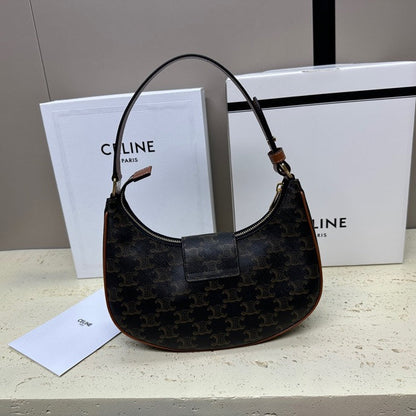 Celine Medium Ava Triomphe Shoulder Bag Brown Black Smooth Calfskin