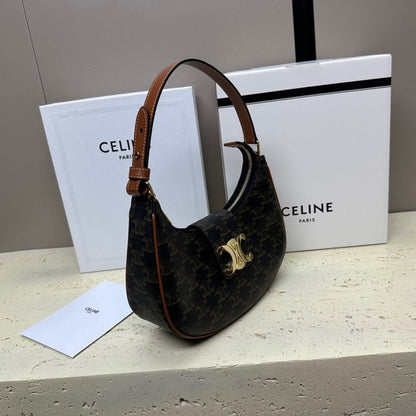 Celine Medium Ava Triomphe Shoulder Bag Brown Black Smooth Calfskin
