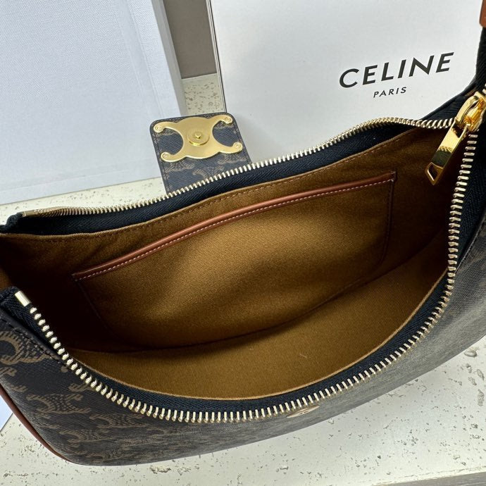 Celine Medium Ava Triomphe Shoulder Bag Brown Black Smooth Calfskin