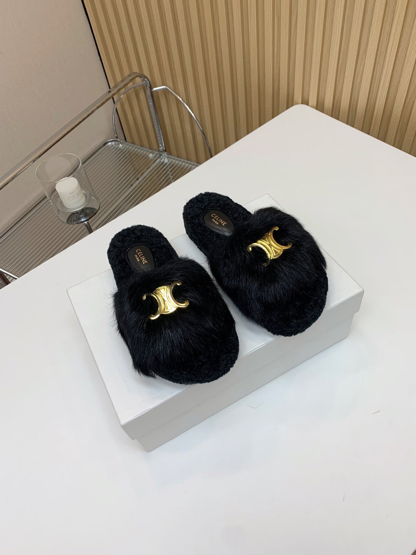Celine 26s Sandals In Black Wool