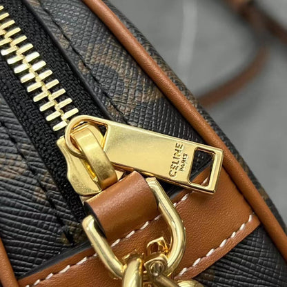 Celine Mini Camera Shoulder Bag Triomphe Black Brown Canvas & Calfskin