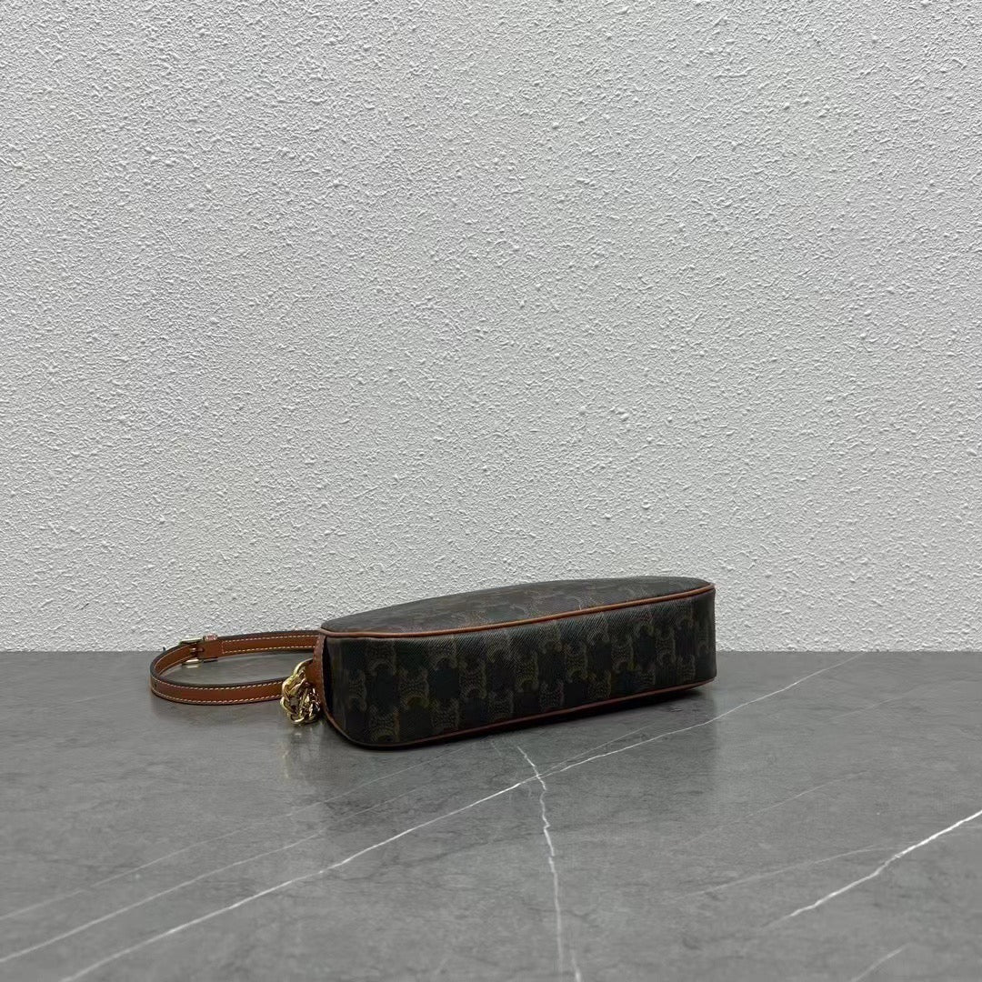 Celine Mini Camera Shoulder Bag Triomphe Black Brown Canvas & Calfskin