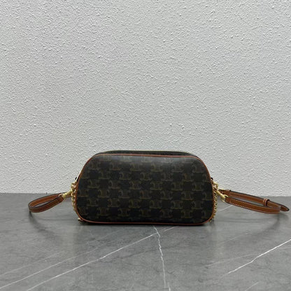 Celine Mini Camera Shoulder Bag Triomphe Black Brown Canvas & Calfskin