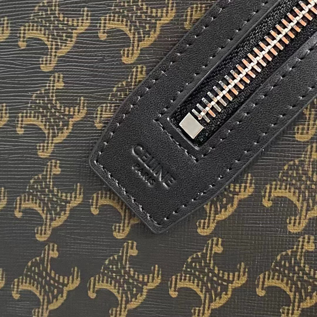 Celine Duffle Bag Bag Triomphe Black Beige Canvas & Calfskin