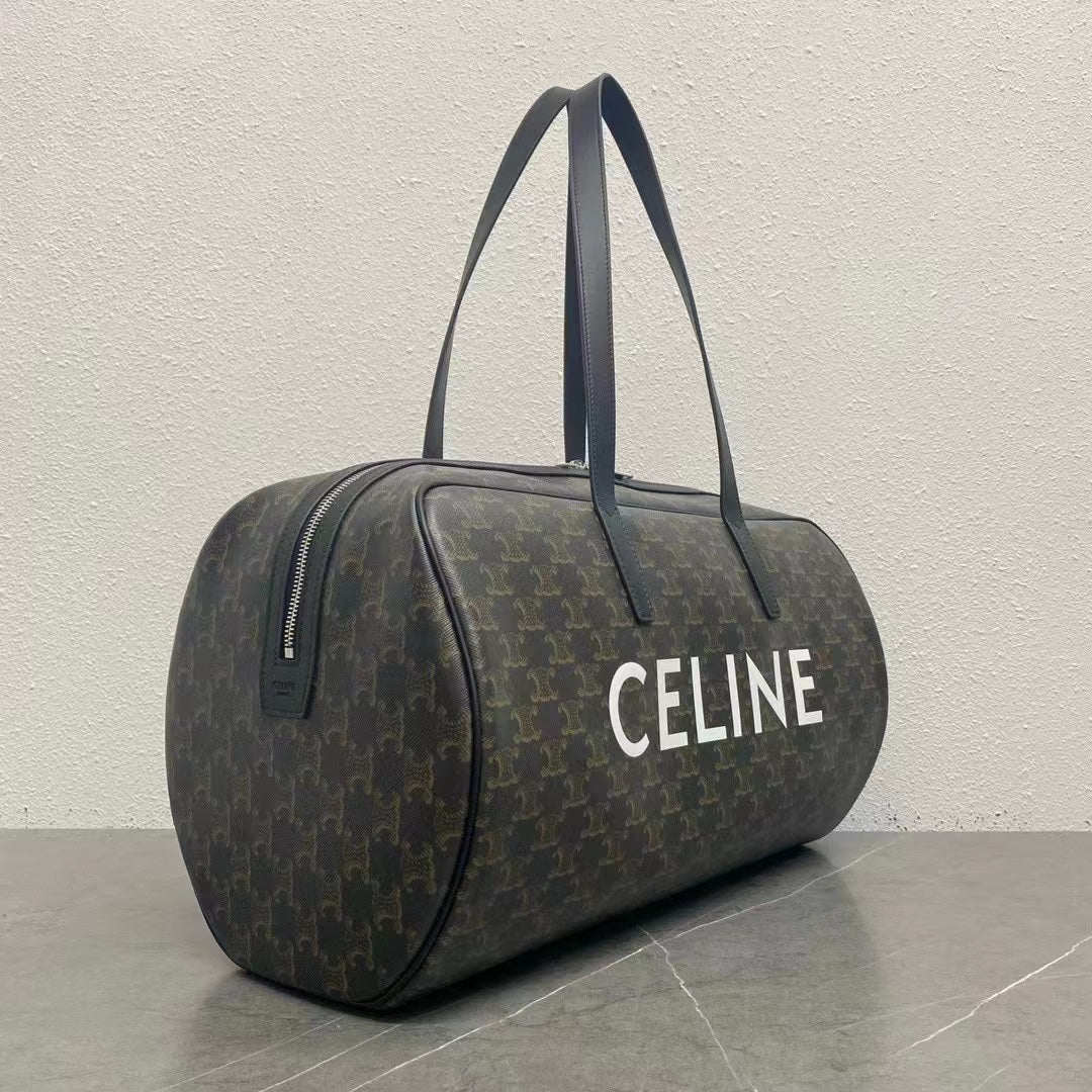 Celine Duffle Bag Bag Triomphe Black Beige Canvas & Calfskin