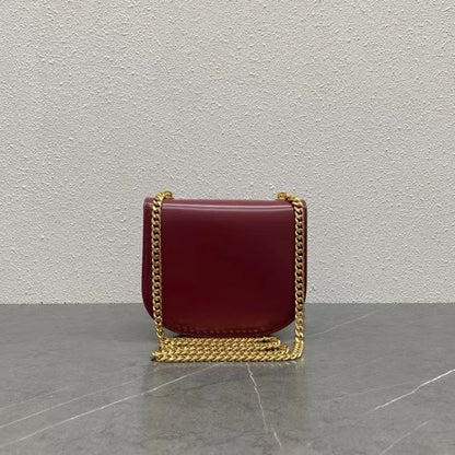 Celine Chain Besace Clea Bag Triomphe Burgundy Calfskin GHW