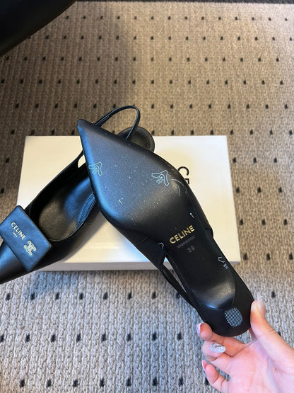 Celine Signature Slingback 5cm Black Lambskin 619637