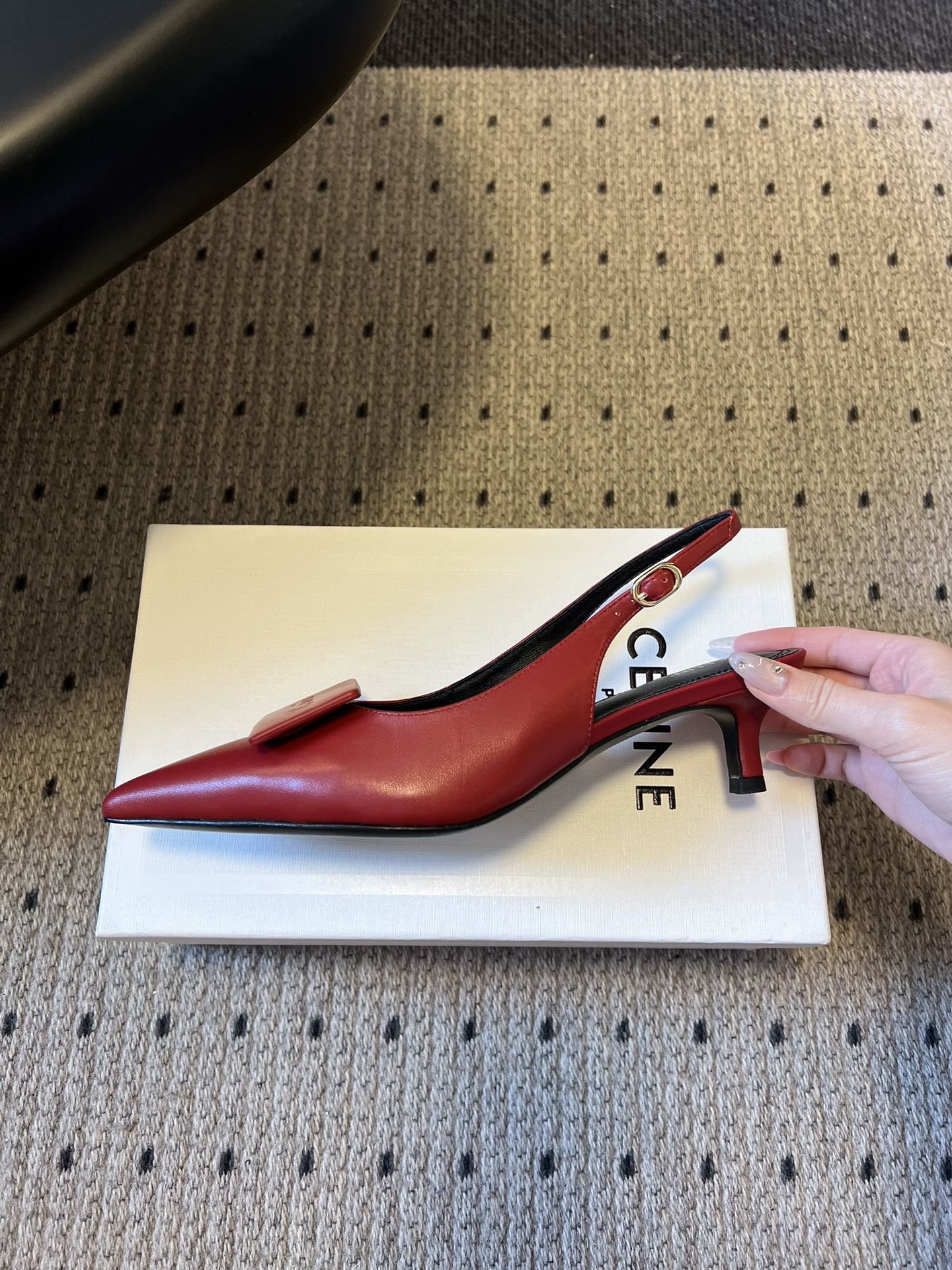 Celine Signature Slingback 5cm Red Lambskin 619635