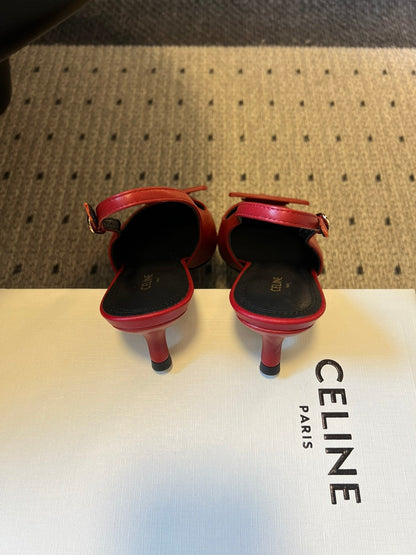 Celine Signature Slingback 5cm Red Lambskin 619635