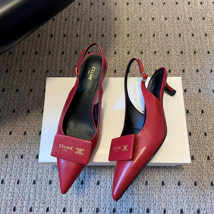 Celine Signature Slingback 5cm Red Lambskin 619635
