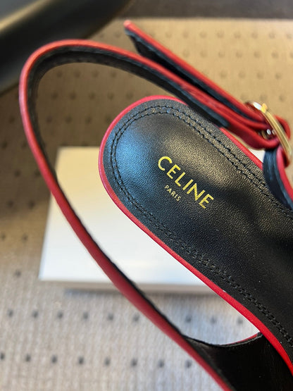 Celine Signature Slingback 5cm Red Lambskin 619635