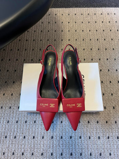 Celine Signature Slingback 5cm Red Lambskin 619635