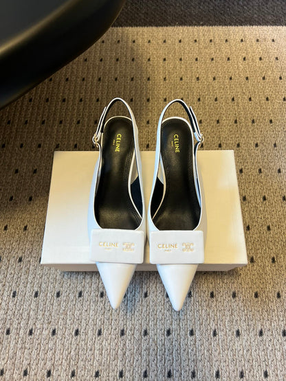 Celine Signature Slingback 5cm White Lambskin 619636