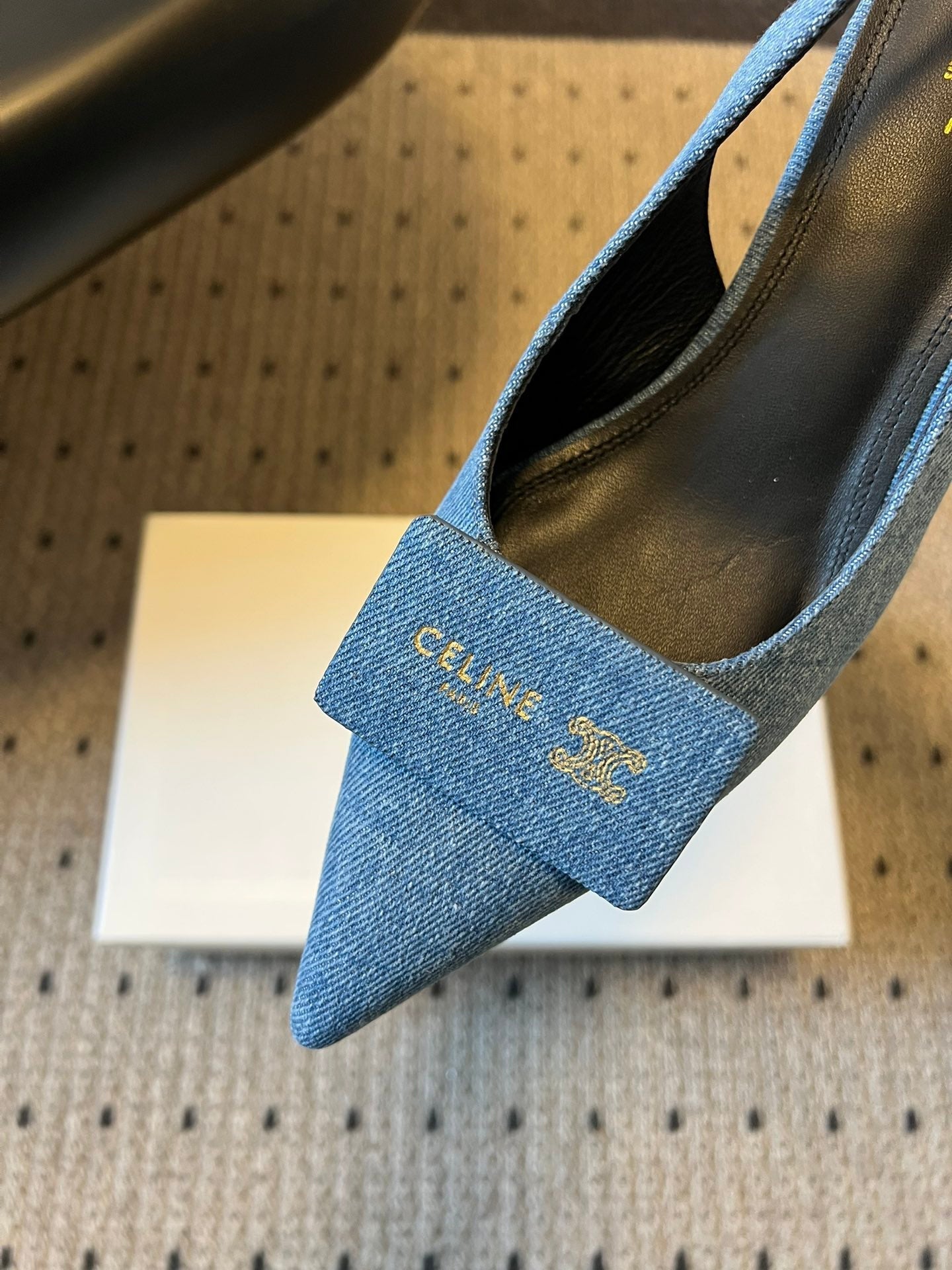 Celine Signature Slingback 5cm Blue Denim 619638