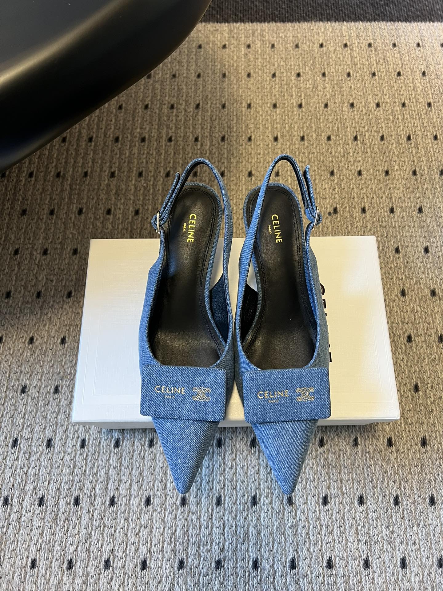 Celine Signature Slingback 5cm Blue Denim 619638