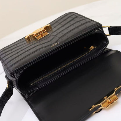 Celine Teen Triomphe Bag Black Crocodile Leather
