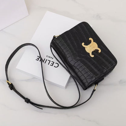 Celine Teen Triomphe Bag Black Crocodile Leather